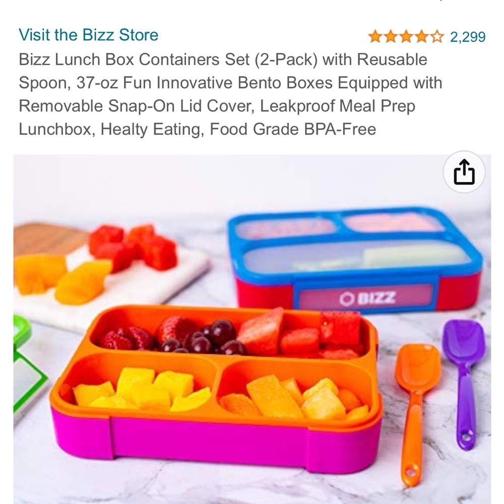NEW Bizz Lunch Box Container with Reusable Spoon, 37-oz Fun Innovative Bento Box - Picture 3 of 3